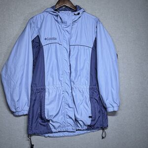 Columbia Rain Windbreaker Blue Two Tone Coat‎ Jacket with Hoodie Size Medium